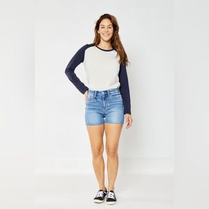 Judy Blue Medium denim shorts high waist raw hem medium wash JB15277 MD NWT